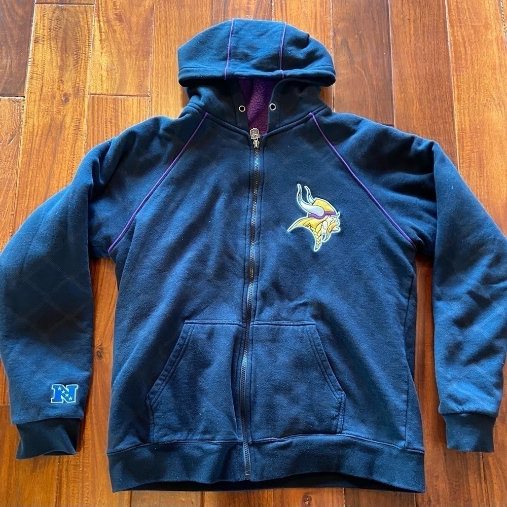 Mens NFL Minnesota Vikings Hooded Heavy Fleece Lined Jacket in Size L [EXC]